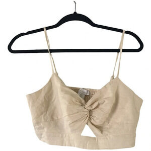 House of Harlow 1960 Linen Blend Cream Cropped Tank Top Size Small